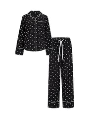 Pour Moi Black Stretch Cotton Button Through Revere Collar Pyjamas Set - Image 4 of 4