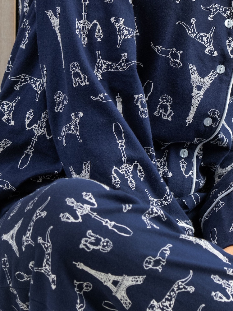 Pour Moi Blue Dogs in Paris 100% Cotton Pyjamas Set - Image 3 of 4