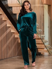 Pour Moi Green Velour Lounge Pyjamas Set - Image 1 of 4