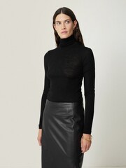 Jigsaw Black Wool Jersey Polo Neck Top - Image 1 of 5