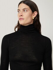 Jigsaw Black Wool Jersey Polo Neck Top - Image 2 of 5