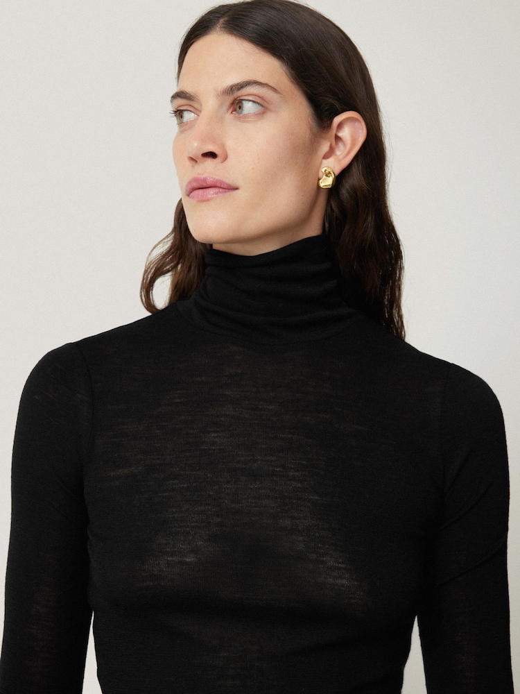 Jigsaw Black Wool Jersey Polo Neck Top - Image 2 of 5