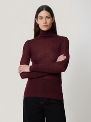 Jigsaw Red Wool Jersey Polo Neck Top - Image 1 of 7