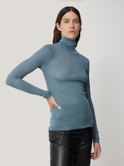 Jigsaw Blue Wool Jersey Polo Neck Top - Image 1 of 6