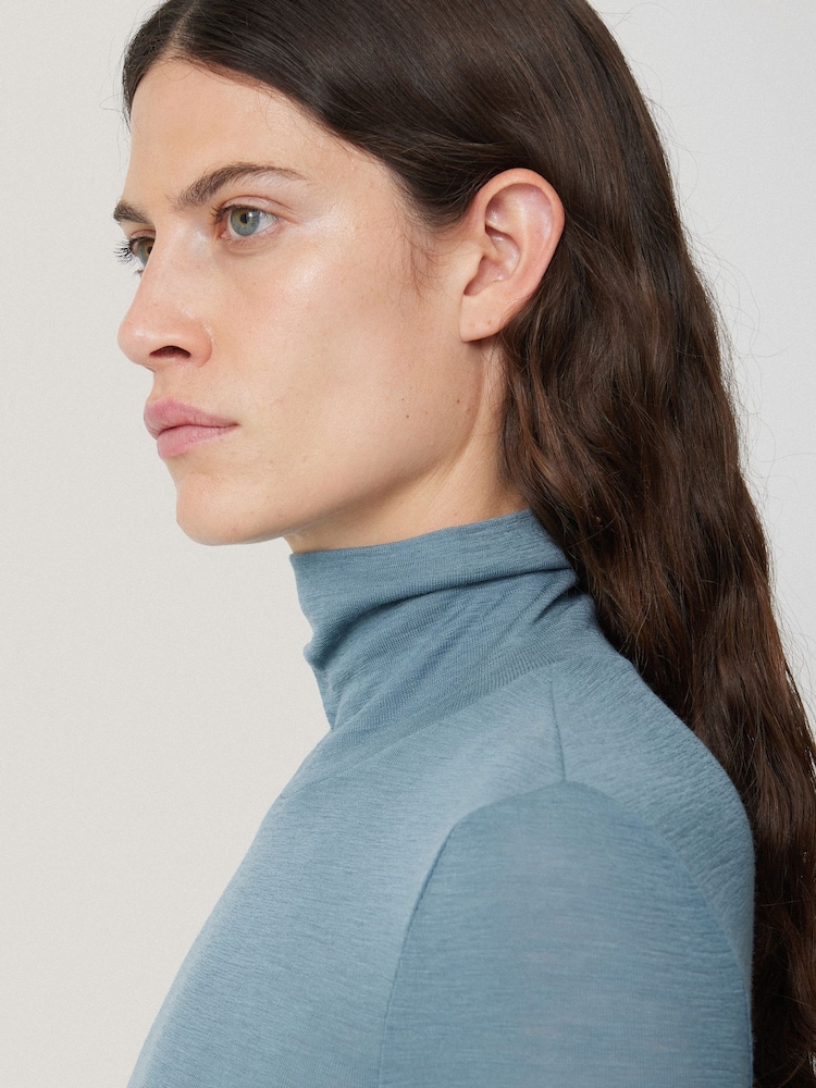 Jigsaw Blue Wool Jersey Polo Neck Top - Image 2 of 6