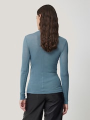 Jigsaw Blue Wool Jersey Polo Neck Top - Image 4 of 6