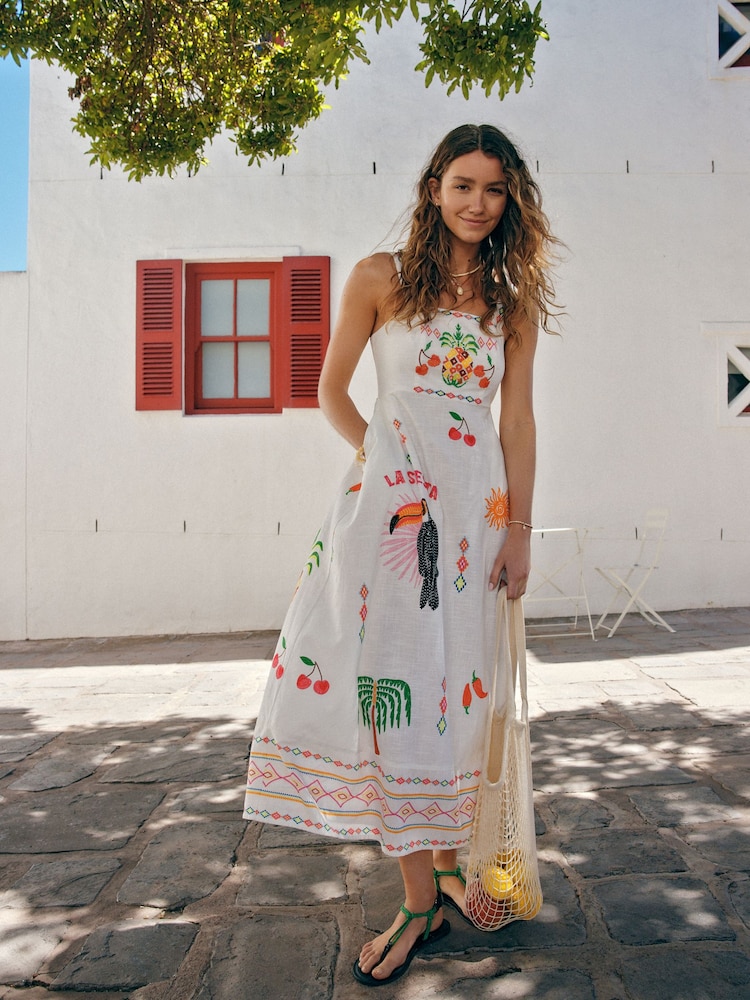 Multi 100% Cotton Summer Midi Dress - Image 1 of 8