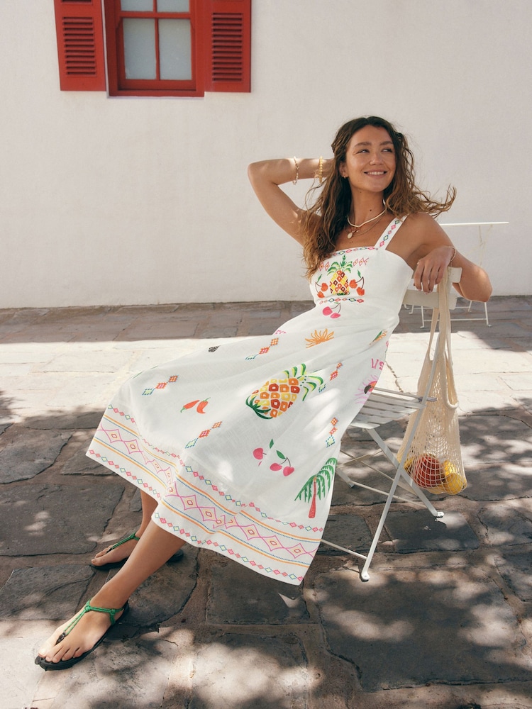 Multi 100% Cotton Summer Midi Dress - Image 3 of 8
