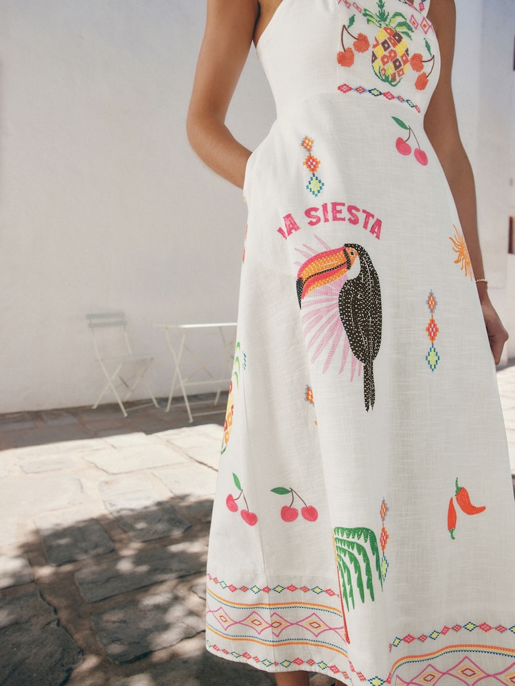 Multi 100% Cotton Summer Midi Dress - Image 4 of 8