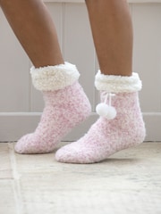 Pour Moi Pink Cosy Cable Knit Lined Slippers Socks - Image 1 of 3