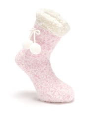 Pour Moi Pink Cosy Cable Knit Lined Slippers Socks - Image 2 of 3