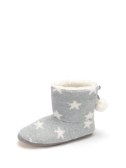 Pour Moi Grey Star Knit Faux Fur Lined Bootie Slippers - Image 2 of 3