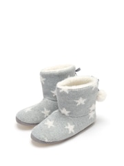 Pour Moi Grey Star Knit Faux Fur Lined Bootie Slippers - Image 3 of 3