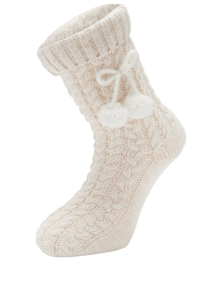 Crema - Pour Moi Cosy Cable Knit Lined Slippers Socks - Imagen 2 de 3 Crema - Pour Moi Cosy Cable Knit Lined Slippers Socks - Imagen 2 de 3