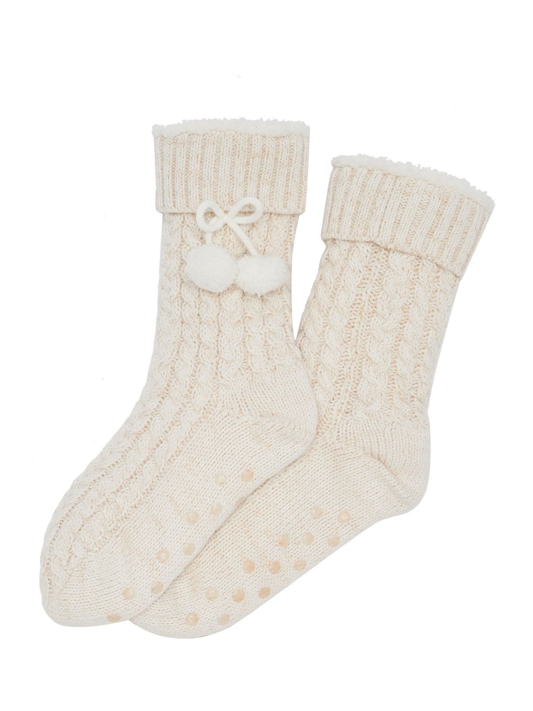 Crema - Pour Moi Cosy Cable Knit Lined Slippers Socks - Imagen 3 de 3 Crema - Pour Moi Cosy Cable Knit Lined Slippers Socks - Imagen 3 de 3