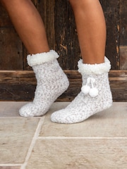 Pour Moi Cream Cosy Popcorn Knit Lined Slippers Socks - Image 1 of 3