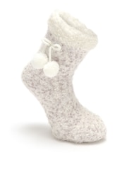 Pour Moi Cream Cosy Popcorn Knit Lined Slippers Socks - Image 2 of 3