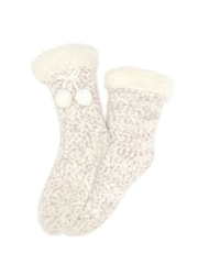 Pour Moi Cream Cosy Popcorn Knit Lined Slippers Socks - Image 3 of 3