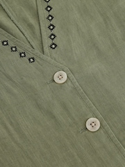Khaki Green Embroidered Button Down Sleeveless Waistcoat With Linen - Image 7 of 8