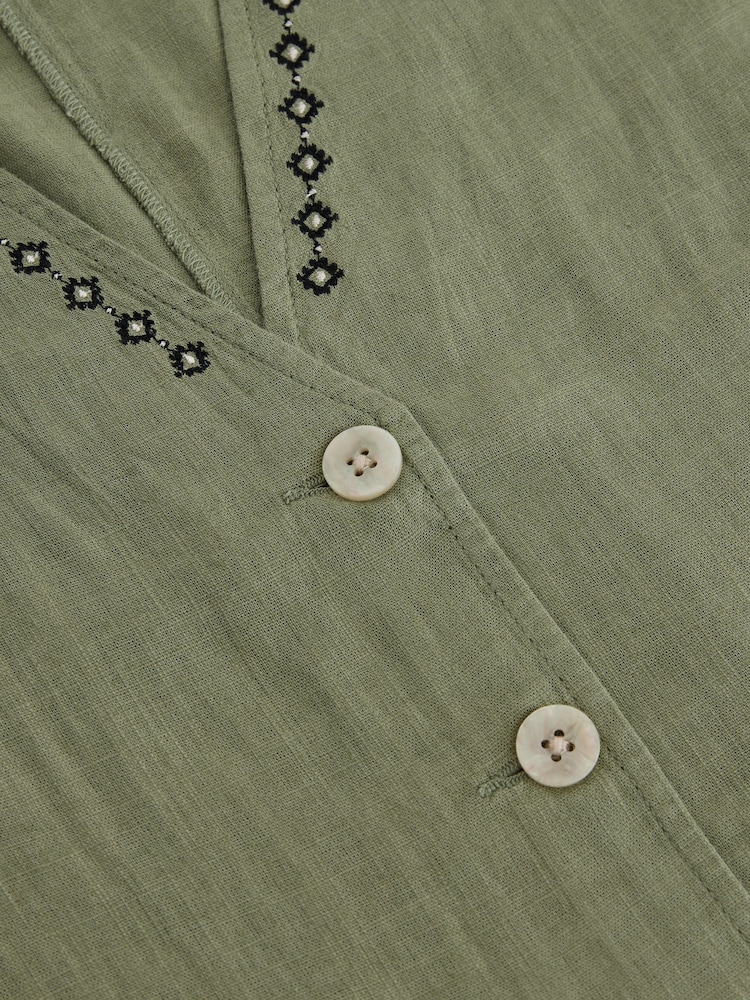 חאקי ירוק רקום - Button Down Sleeveless Waistcoat With Linen - Image 7 of 8