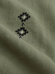 Khaki Green Embroidered Button Down Sleeveless Waistcoat With Linen - Image 8 of 8