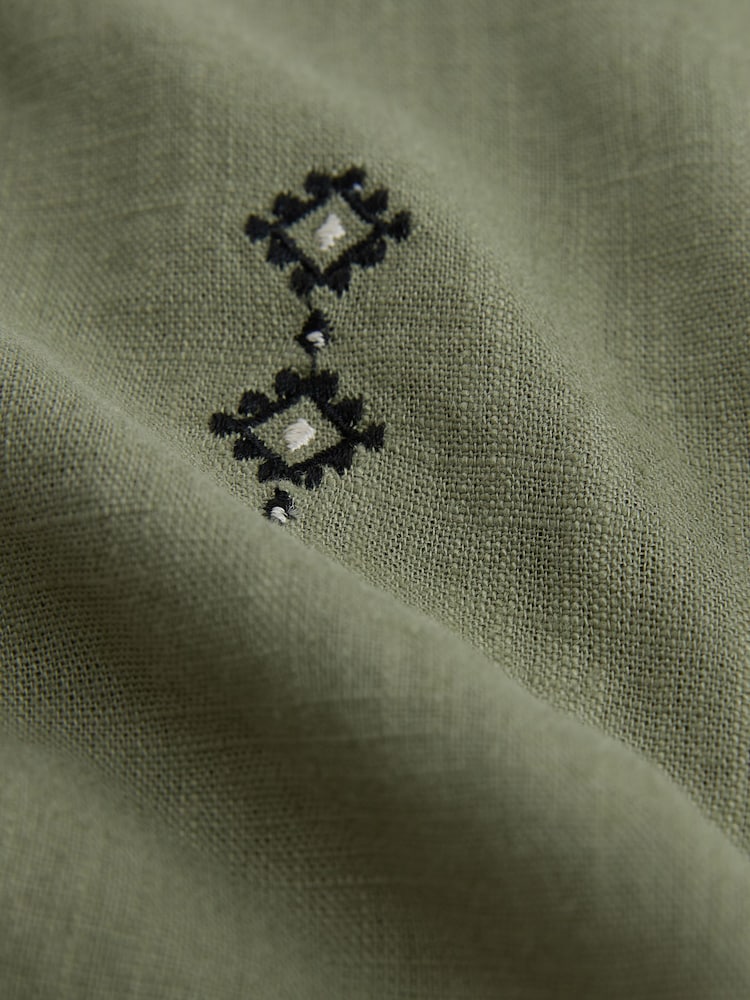 Khaki Green Embroidered Button Down Sleeveless Waistcoat With Linen - Image 8 of 8