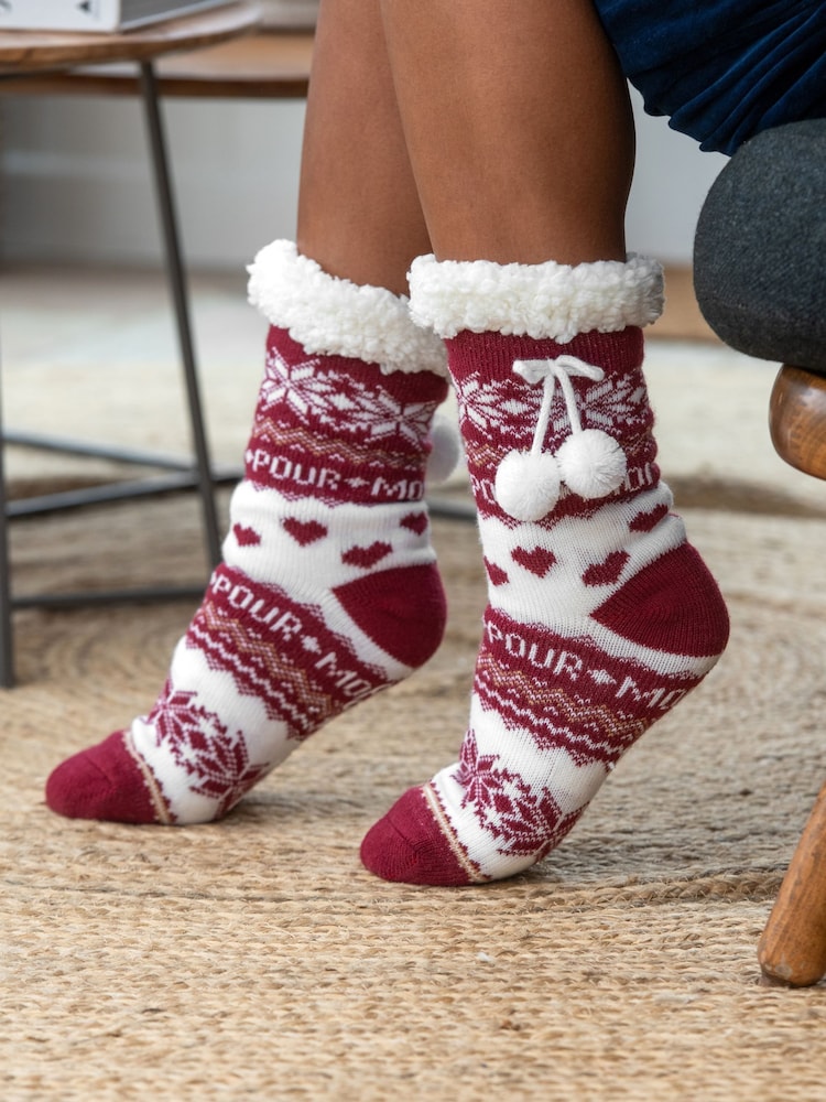 Rojo - Pour Moi Cosy Cable Knit Lined Slippers Socks - Imagen 1 de 3 Rojo - Pour Moi Cosy Cable Knit Lined Slippers Socks - Imagen 1 de 3