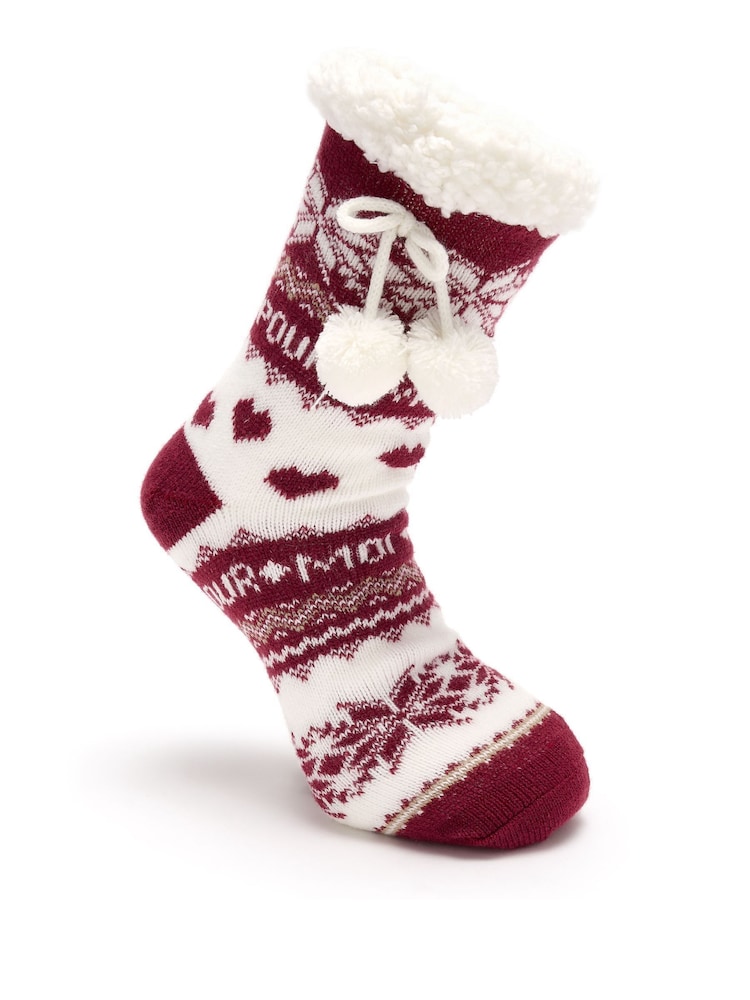 Rojo - Pour Moi Cosy Cable Knit Lined Slippers Socks - Imagen 2 de 3 Rojo - Pour Moi Cosy Cable Knit Lined Slippers Socks - Imagen 2 de 3
