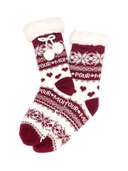 Pour Moi Red Cosy Cable Knit Lined Slippers Socks - Image 3 of 3