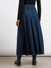 Albaray Blue 100% Cotton Midi Pleat Denim Skirt - Image 2 of 5