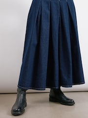Albaray Blue 100% Cotton Midi Pleat Denim Skirt - Image 3 of 5