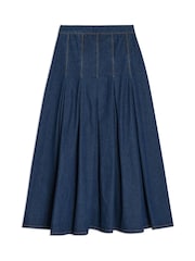 Albaray Blue 100% Cotton Midi Pleat Denim Skirt - Image 5 of 5