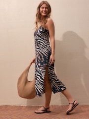 Black/Animal Midi Slip Summer Dress - Image 1 of 9