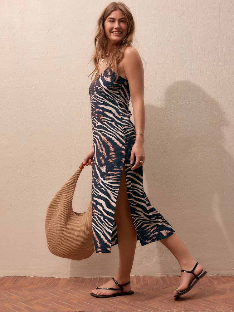 Black/Animal Midi Slip Summer Dress - Image 1 of 9