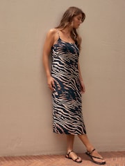 Black/Animal Midi Slip Summer Dress - Image 2 of 9