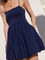 Navy Bubble Hem Mini Dress - Image 3 of 8