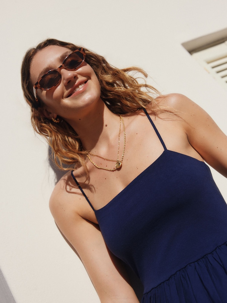 Navy Bubble Hem Mini Dress - Image 4 of 8