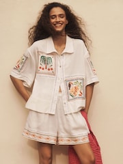 متعدد الألوان - Embroidered Beach Shorts With Linen - صورة 1 من 8