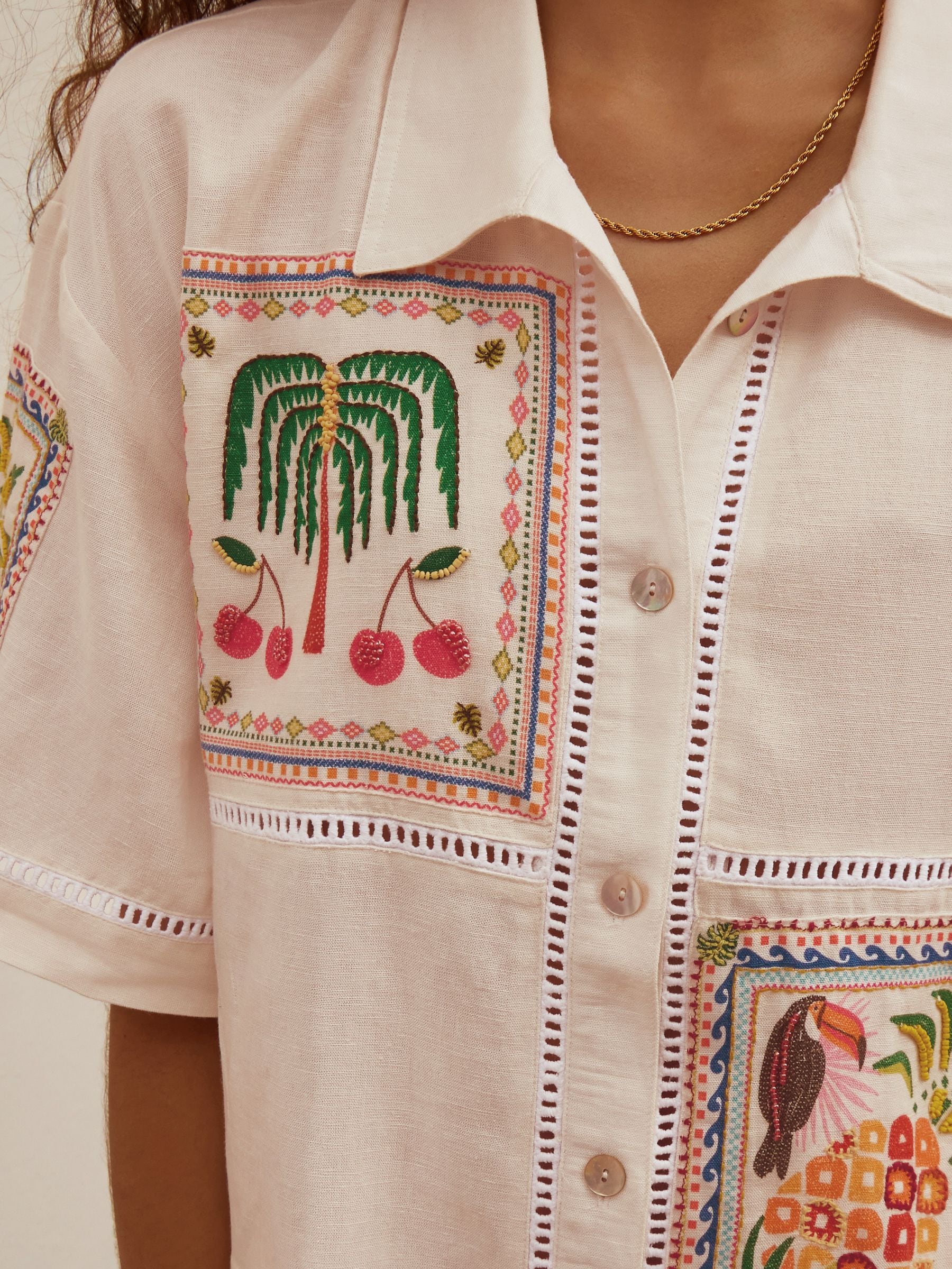 【2plan】Britain embroidery linen half shirt NN07 Ben Embroidery Anglaise Shirt | Liberty