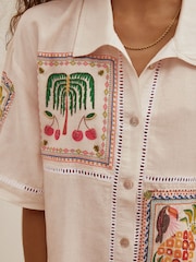 Multi Embroidered Beach Shirt With Linen - Image 3 of 7