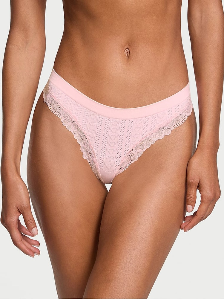 Victoria's Secret Pretty Blossom Pink Thong Heart Pointelle Knickers - Image 1 of 3