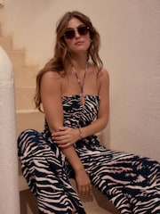 Negro/animal - Halter Neck Wide Leg 100% Cotton Jumpsuit - Imagen 2 de 9