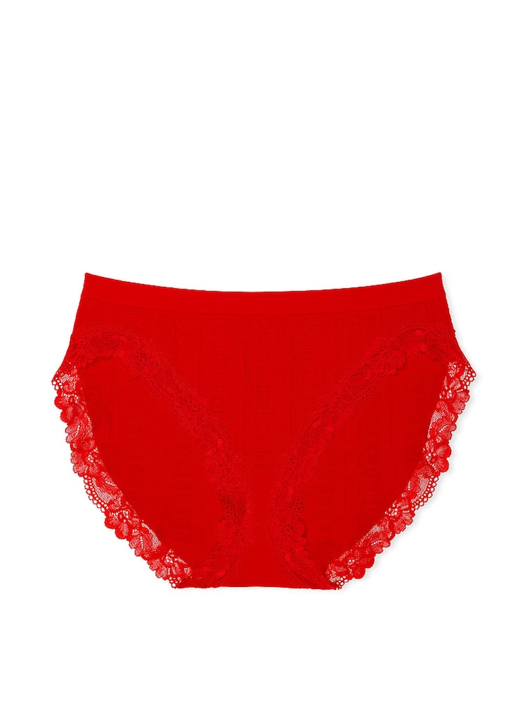 Victoria's Secret Lipstick Red Brief Heart Pointelle Knickers - Image 3 of 3