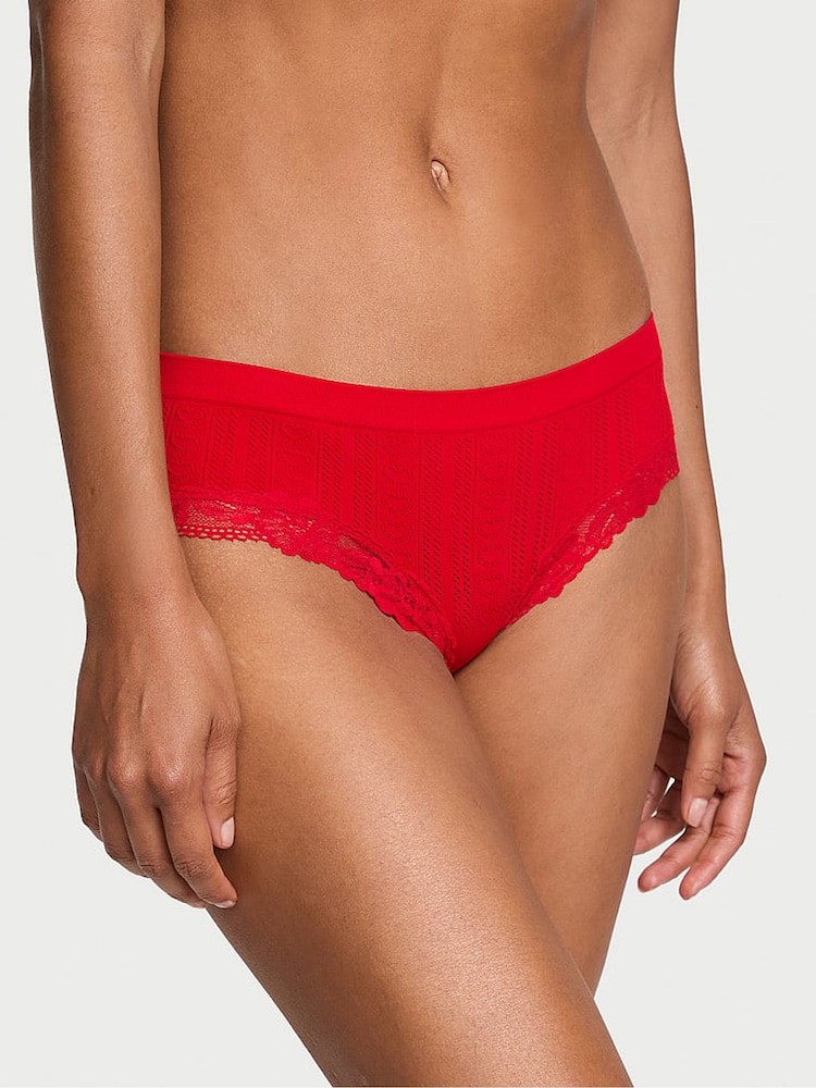 Victoria's Secret Lipstick Red Hipster Heart Pointelle Knickers - Image 1 of 3