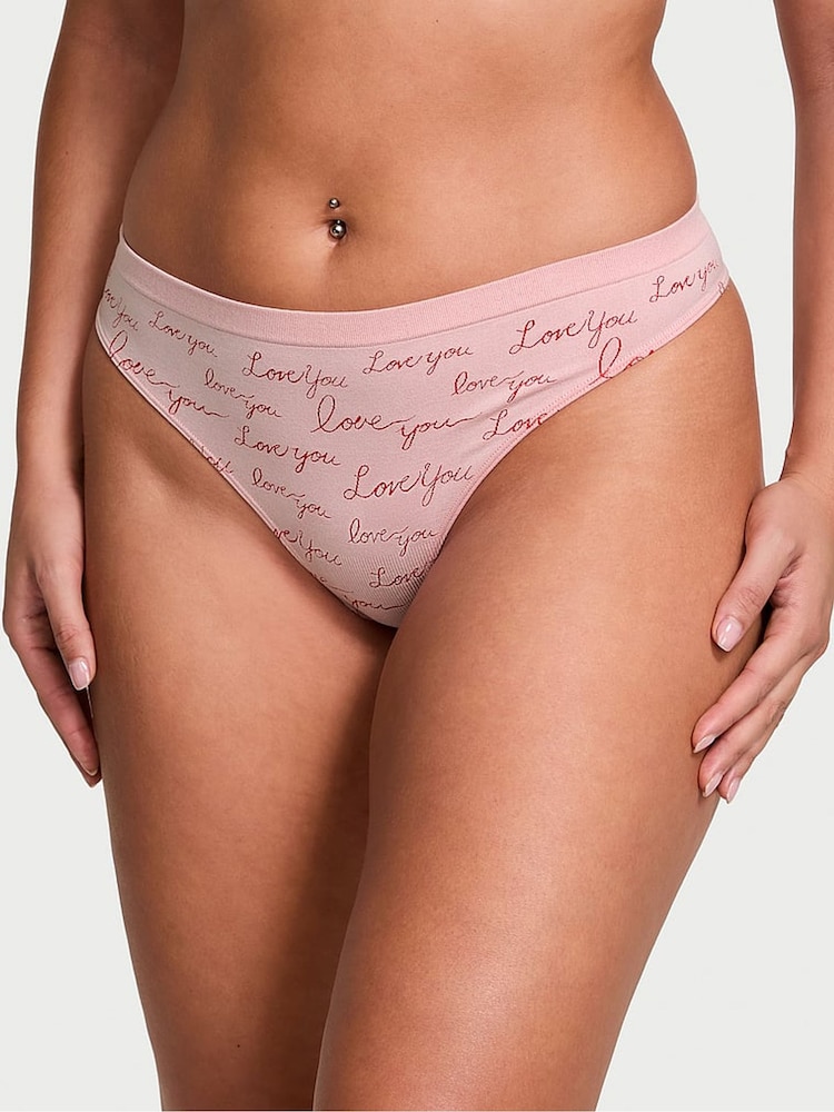 Victoria's Secret Love Print Pink Thong Knickers - Image 1 of 3