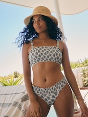 Cream/Noir Fan Imprimé - Bas de bikini froncé à jambes montantes - Image 2 of 8