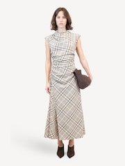 Simkhai Sand Plaid Burke Checked Draped Midi Dress - Image 1 of 7