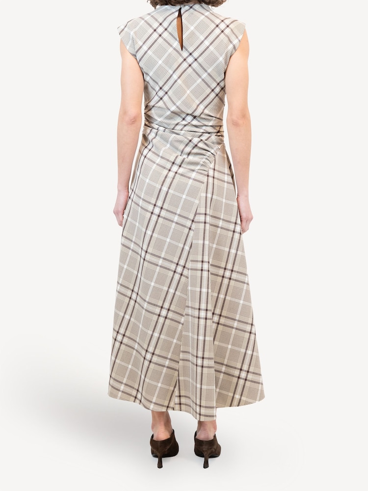 Simkhai Sand Plaid Burke Checked Draped Midi Dress - Image 2 of 7