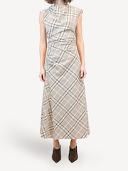 Simkhai Sand Plaid Burke Checked Draped Midi Dress - Image 3 of 7