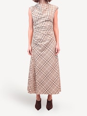 Simkhai Sand Plaid Burke Checked Draped Midi Dress - Image 5 of 7